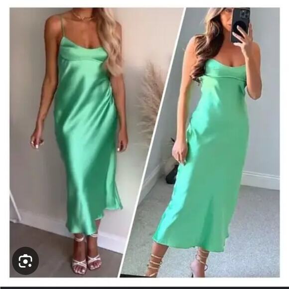 Zara Elegant Green Satin Slip Dress NWOT Size XXL - Picture 2 of 10